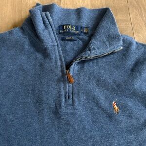 Polo Ralph Lauren Estate Rib Quarter Zip Sweater Men Small Blue Flesh Pony